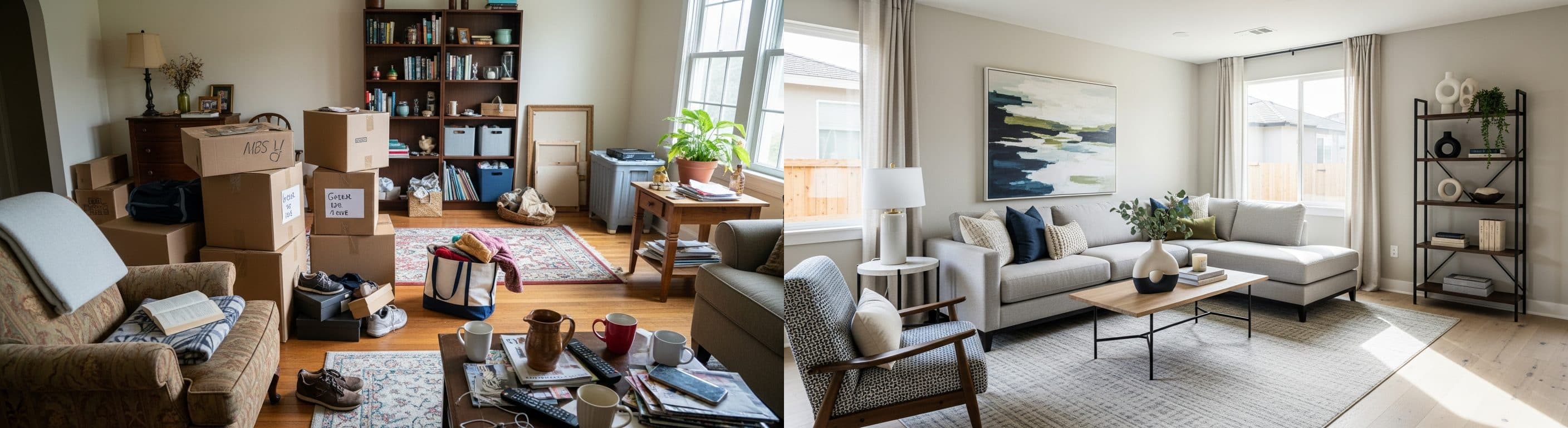 Living Room: before vs after virtual staging