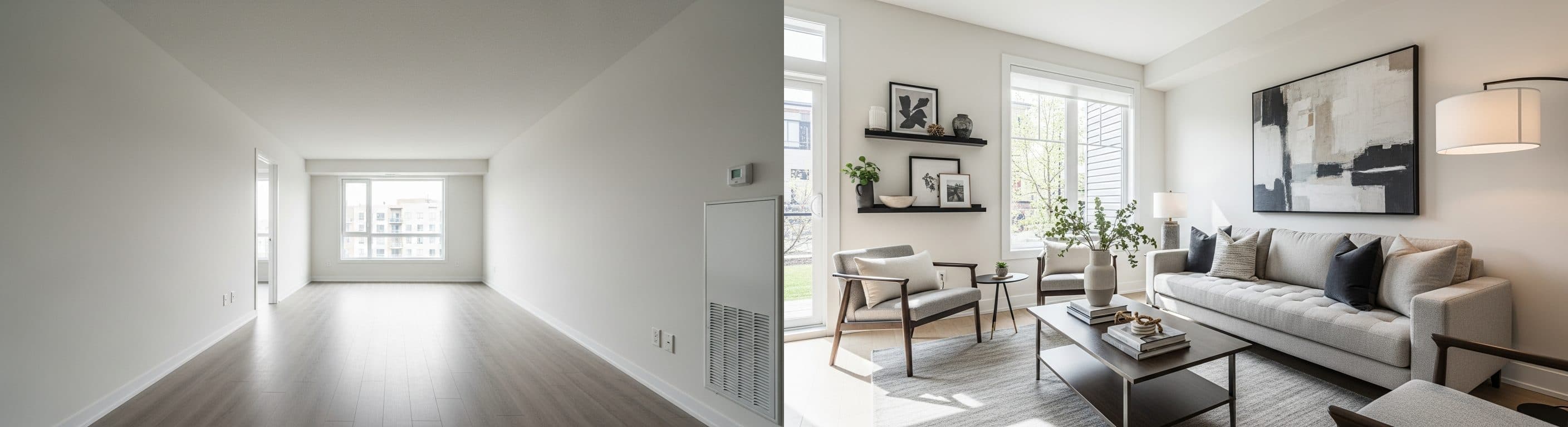 Stue: før vs etter virtuell styling