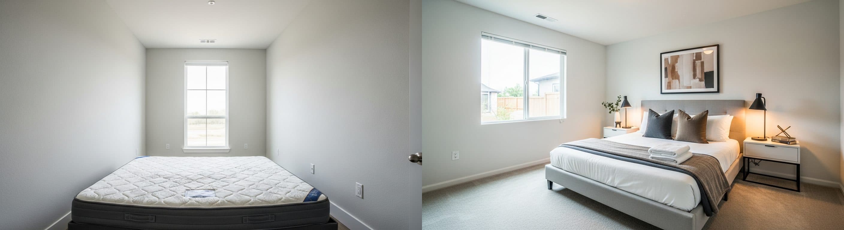 Soverom: før vs etter virtuell styling