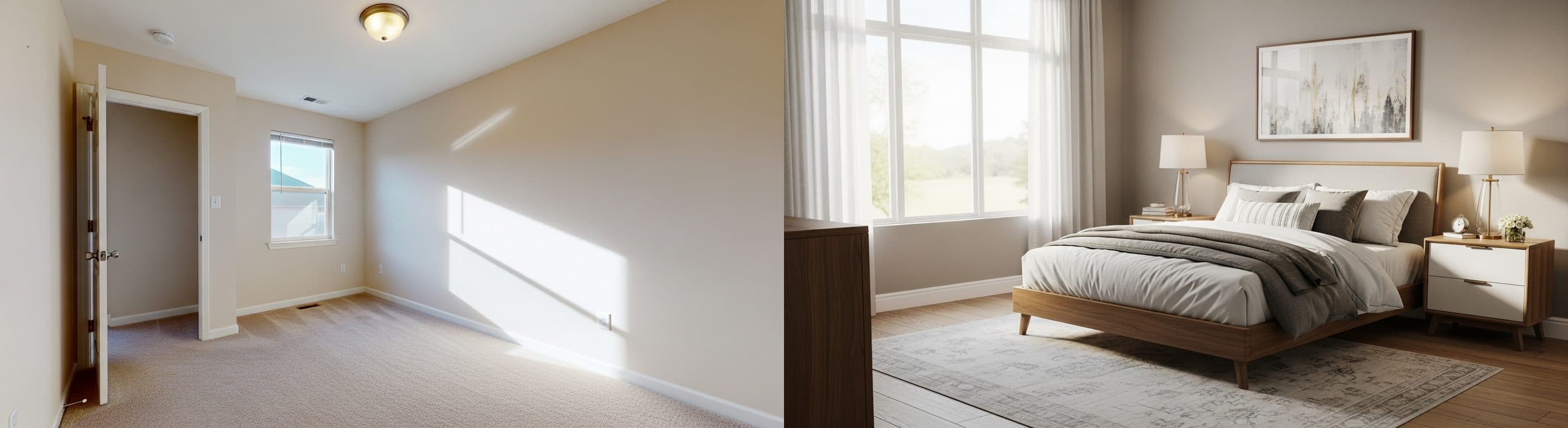 Bedroom: before vs after virtual staging