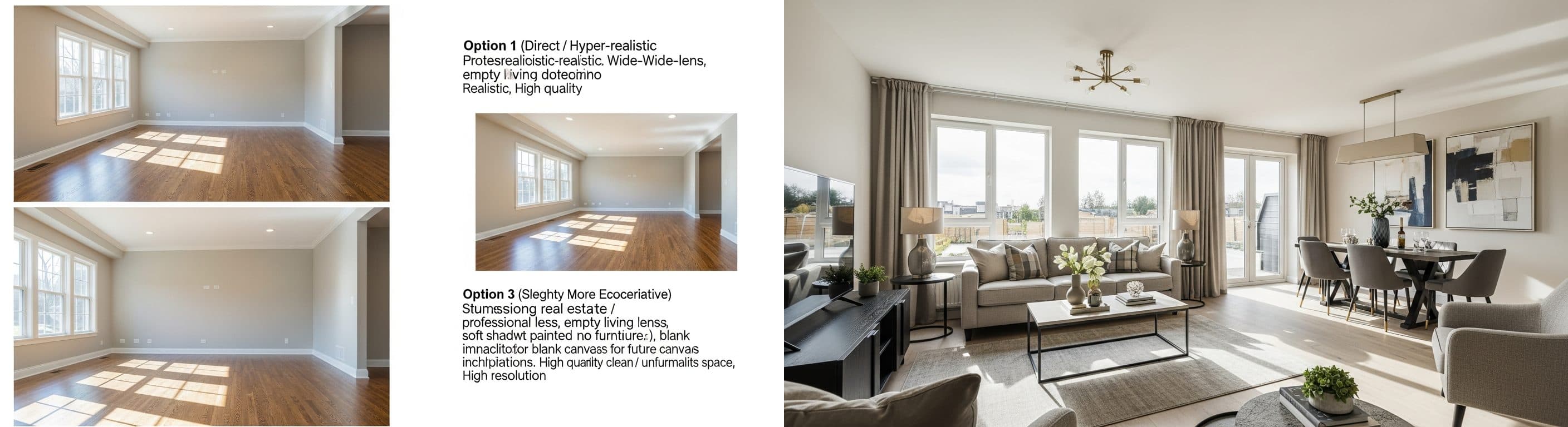 Living Room: before vs after virtual staging