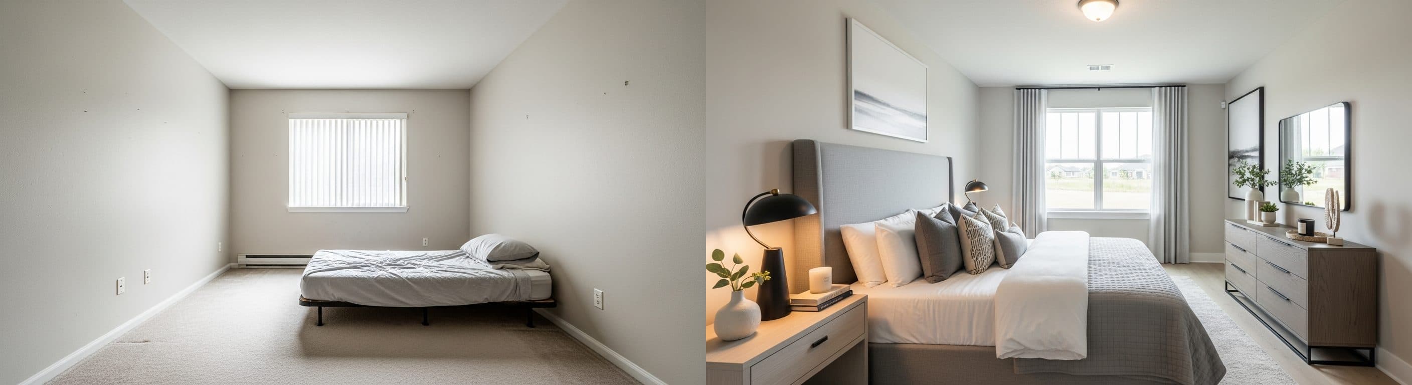 Dhoma e gjumit: para vs pas home staging-ut virtual