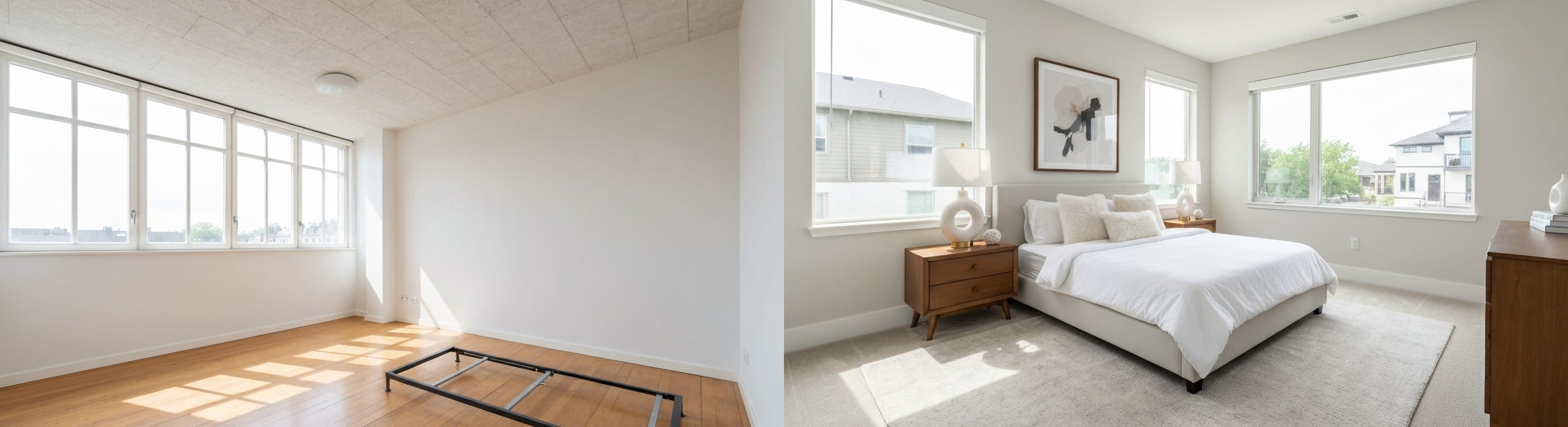 Soverom: før vs etter virtuell styling