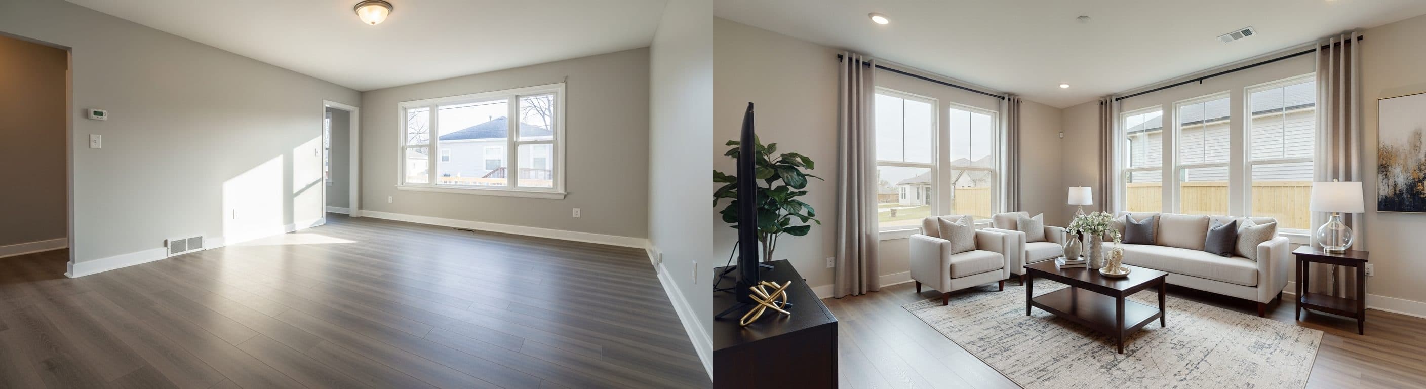 Soggiorno: prima vs dopo l'home staging virtuale
