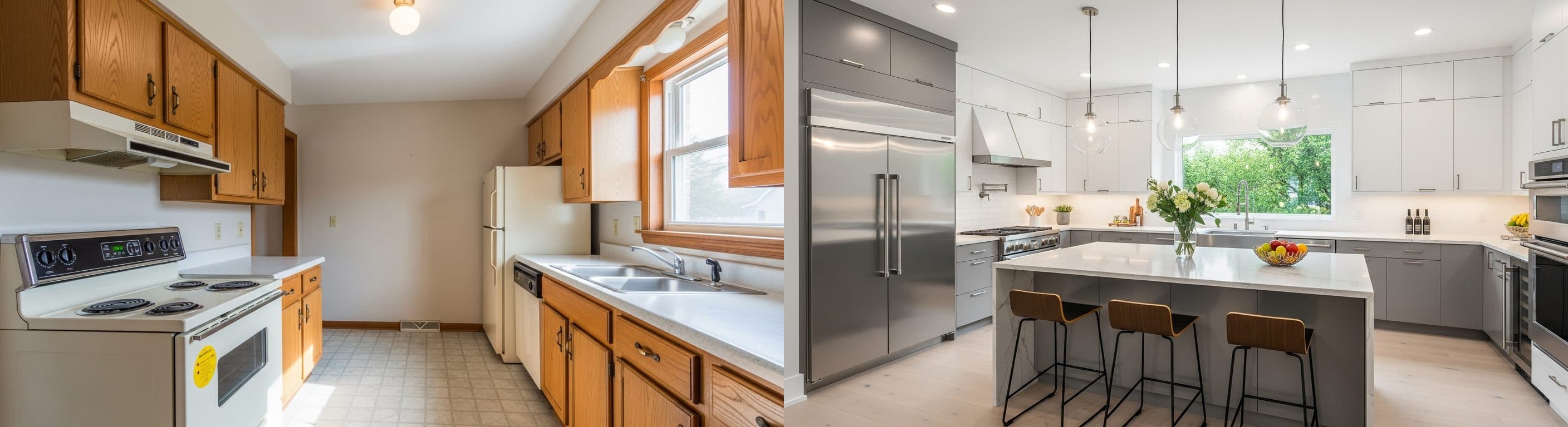 Kitchen: before vs after virtual staging