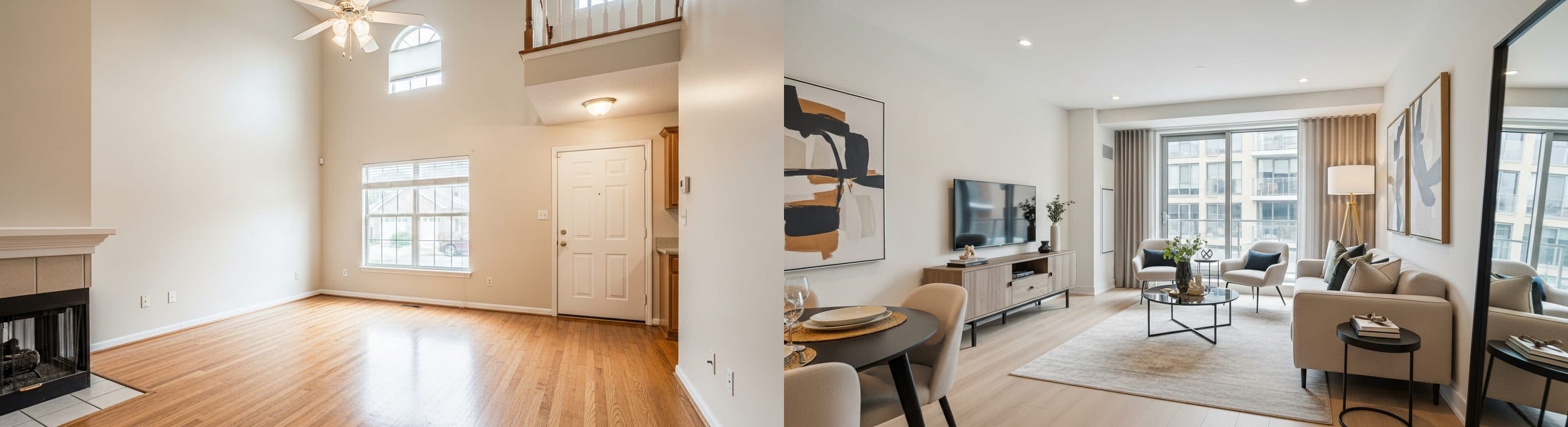 Sala de estar: antes vs después del staging virtual