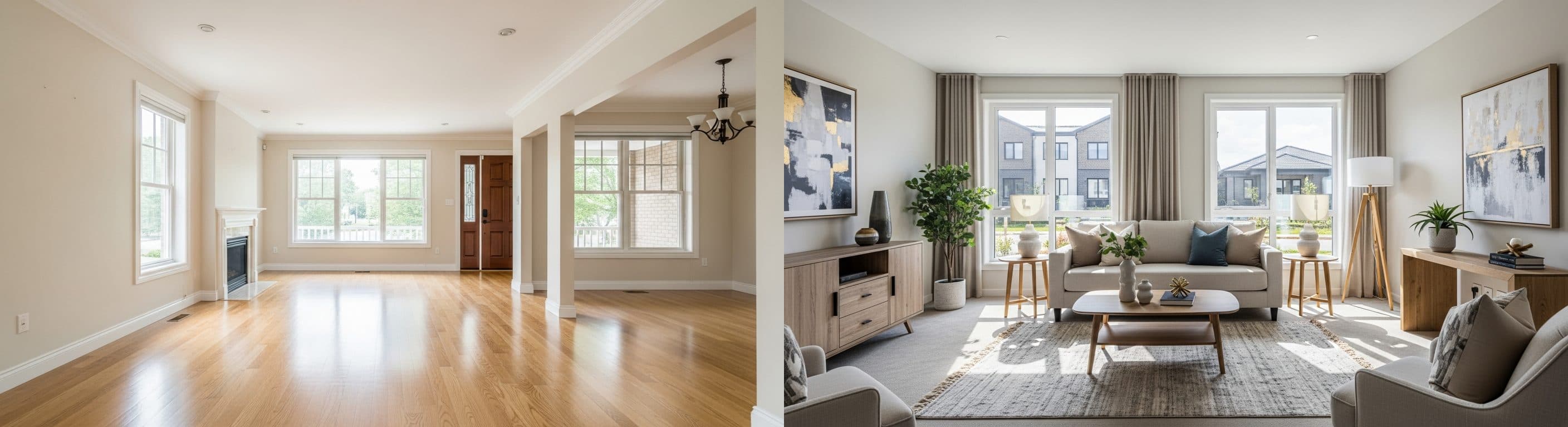 Soggiorno: prima vs dopo il virtual staging
