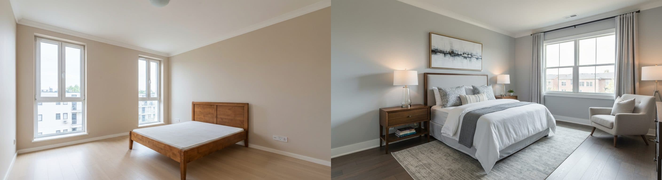 Camera da letto: prima vs dopo il virtual staging
