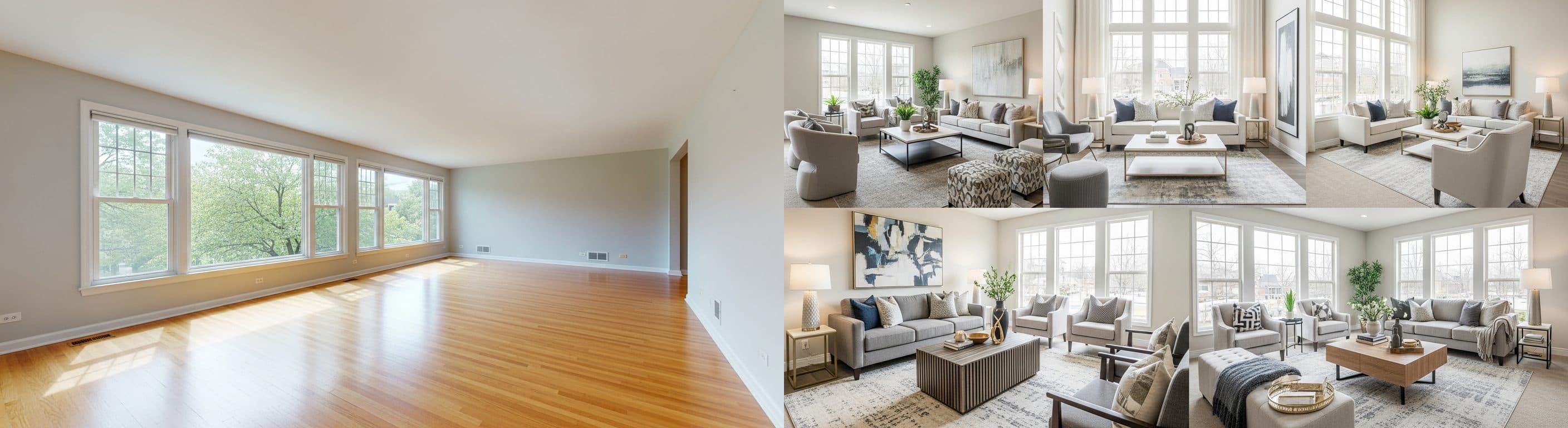 Soggiorno: prima vs dopo il virtual staging