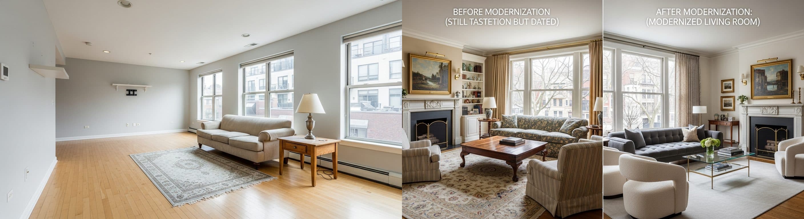 Sala de estar: antes vs después del staging virtual
