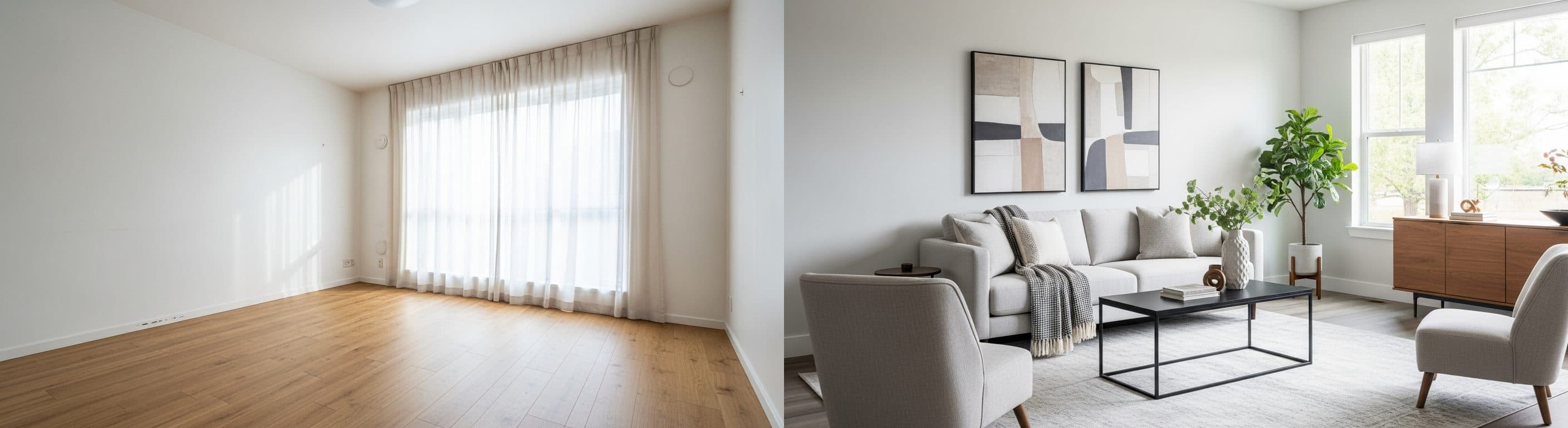 Sala de estar: antes vs depois do virtual staging