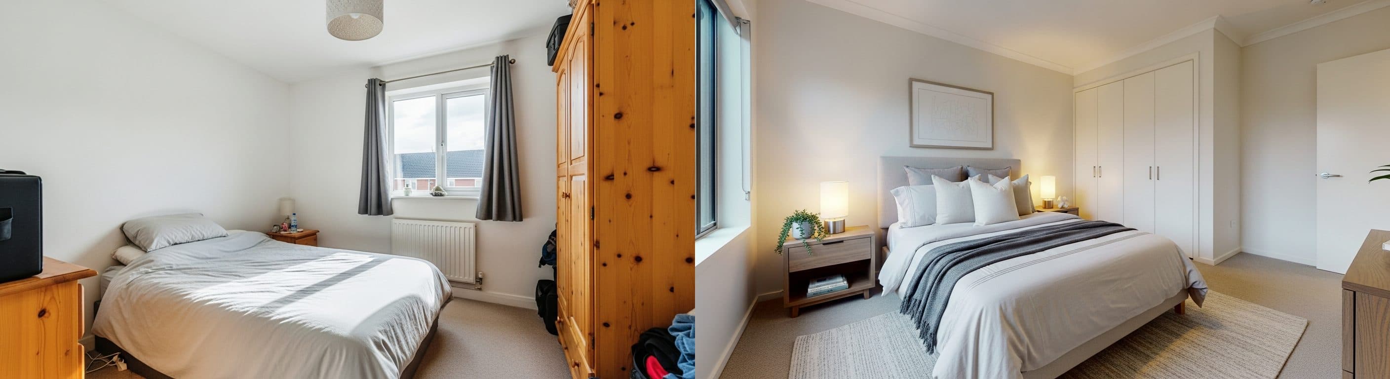 Quarto: antes vs depois do virtual staging