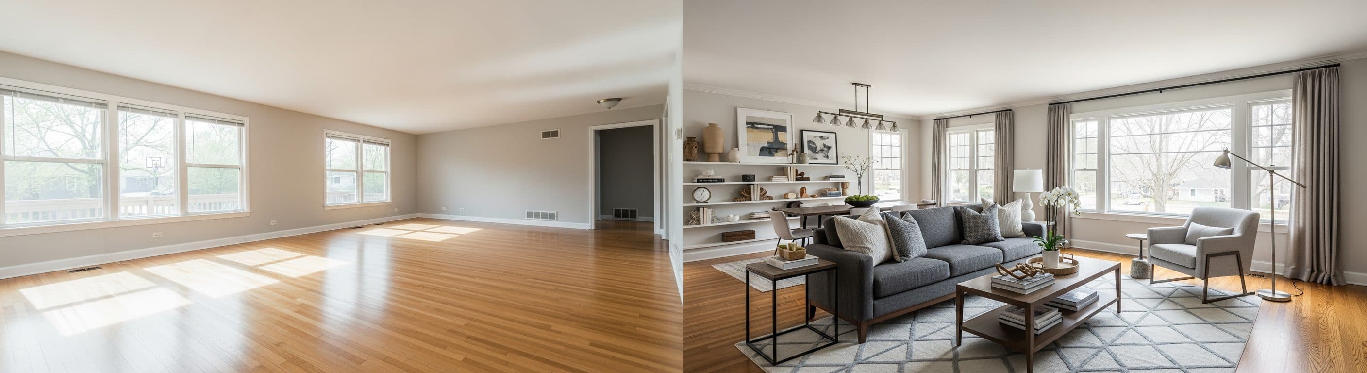 Salon : avant vs après home staging virtuel
