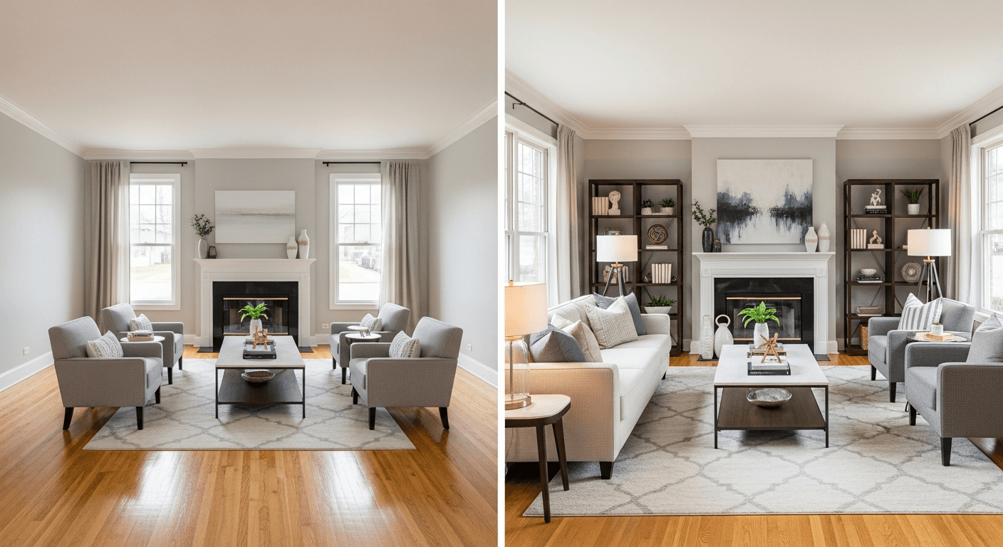 Bedroom: before vs after virtual staging