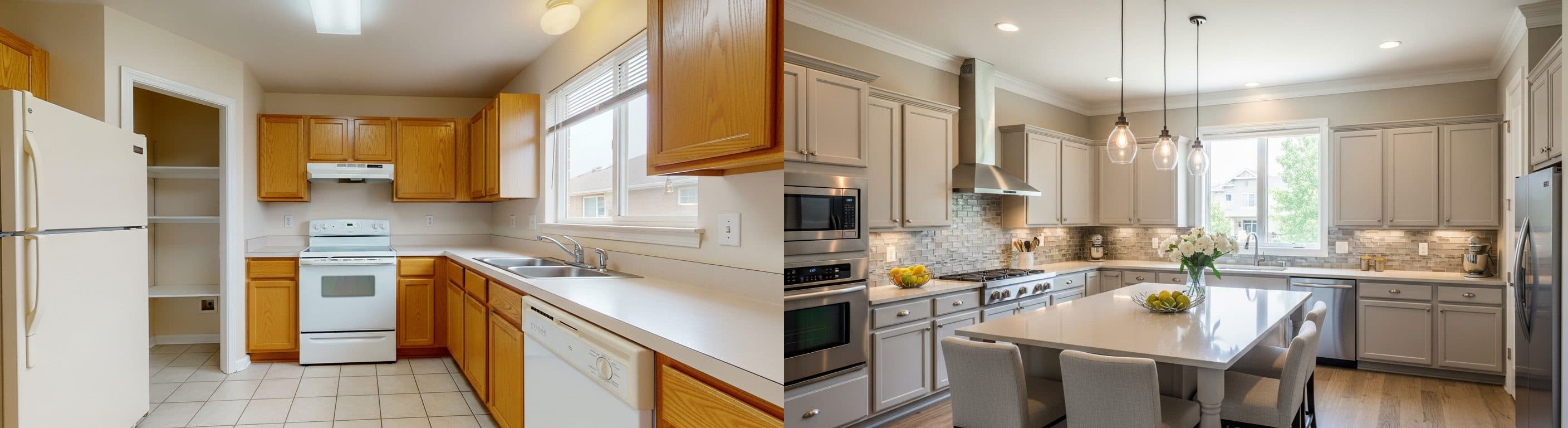 cuisine : avant vs après home staging virtuel