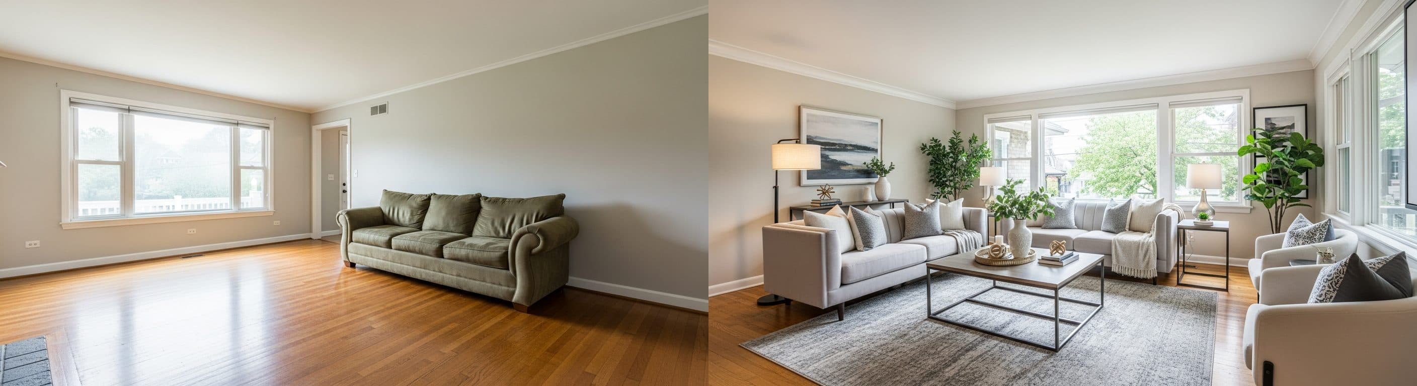 Soggiorno: prima vs dopo il virtual staging
