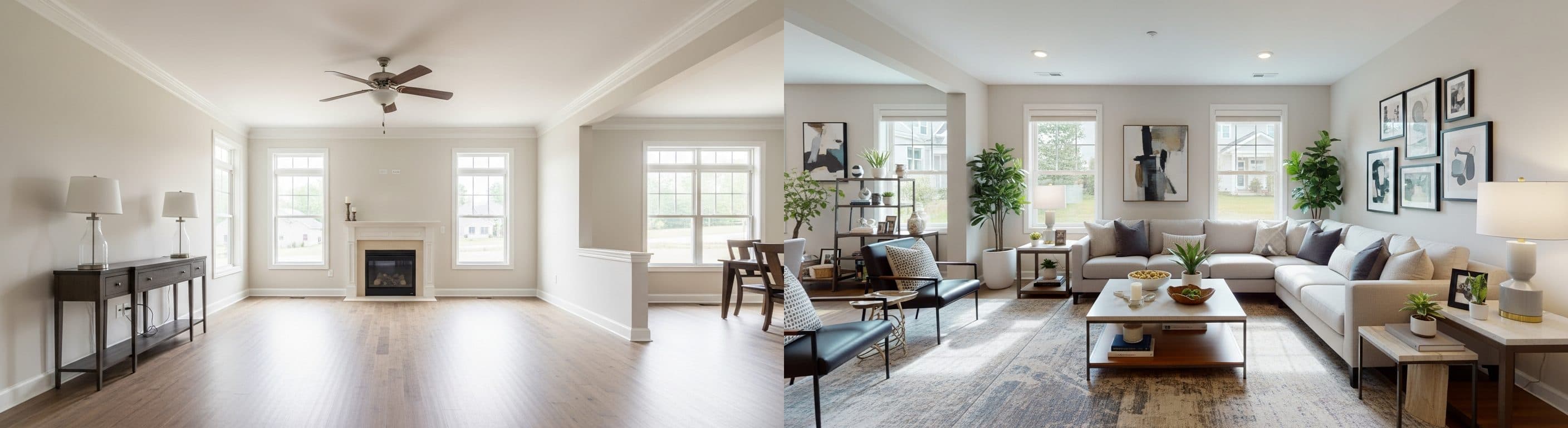 salon : avant vs après home staging virtuel