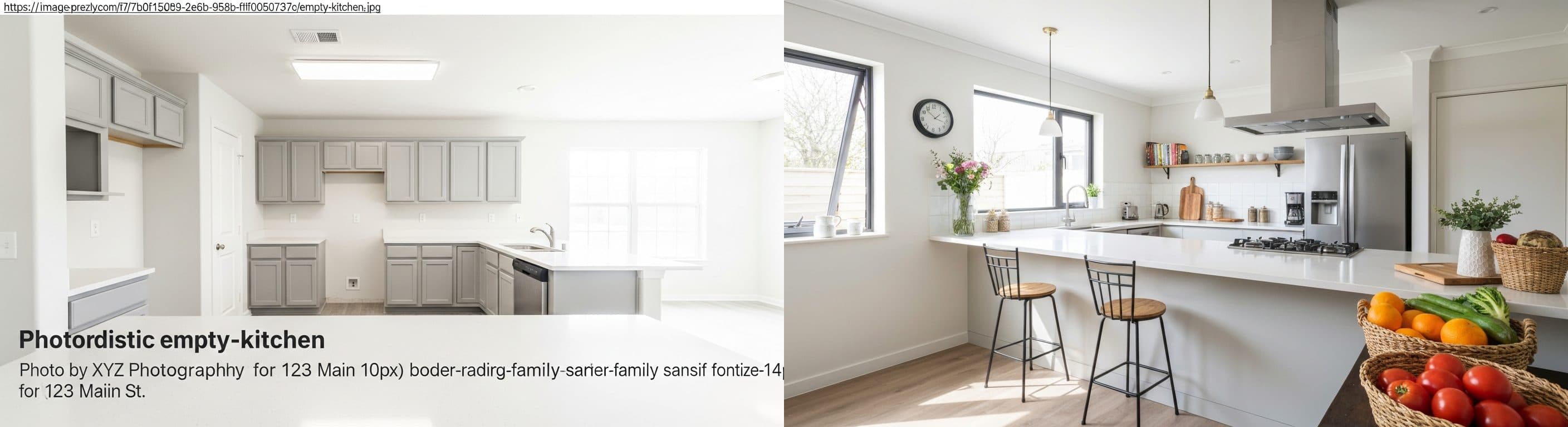 cuisine : avant vs après home staging virtuel