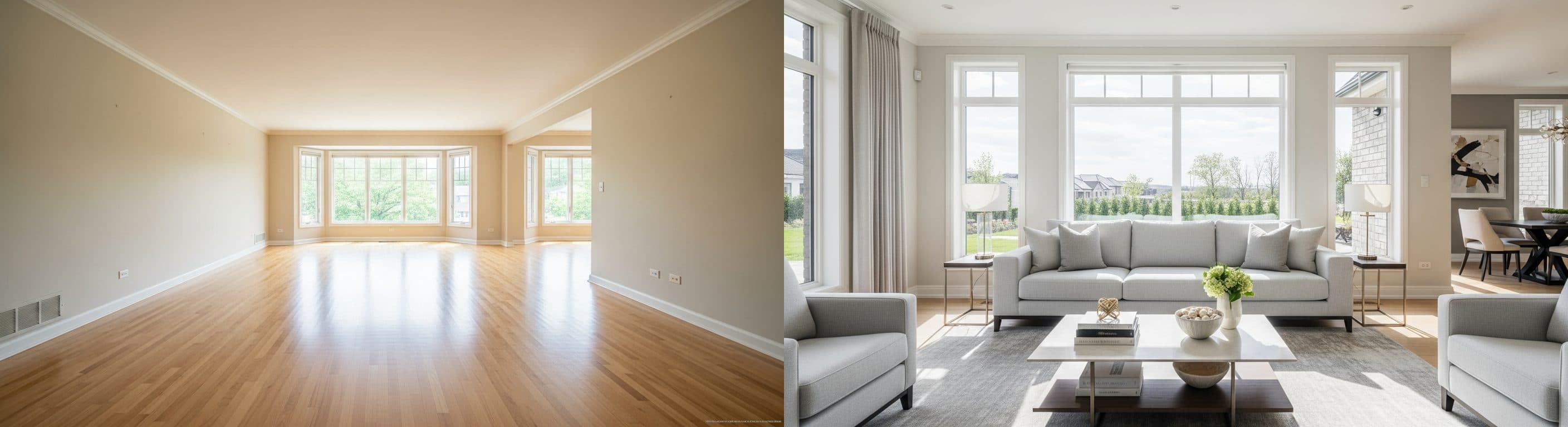 Stue: før vs efter virtuel styling