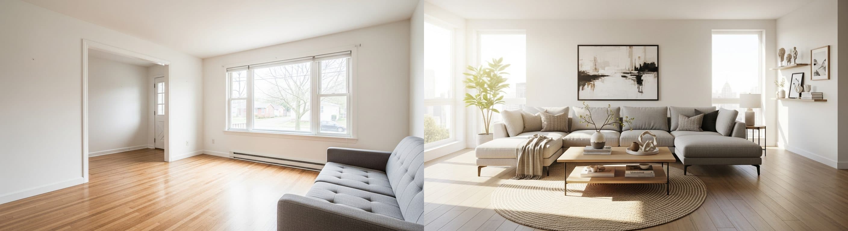 Soggiorno: prima vs dopo il virtual staging