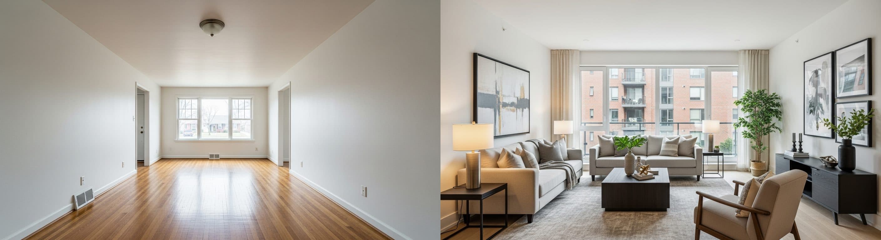 Living Room: before vs after virtual staging