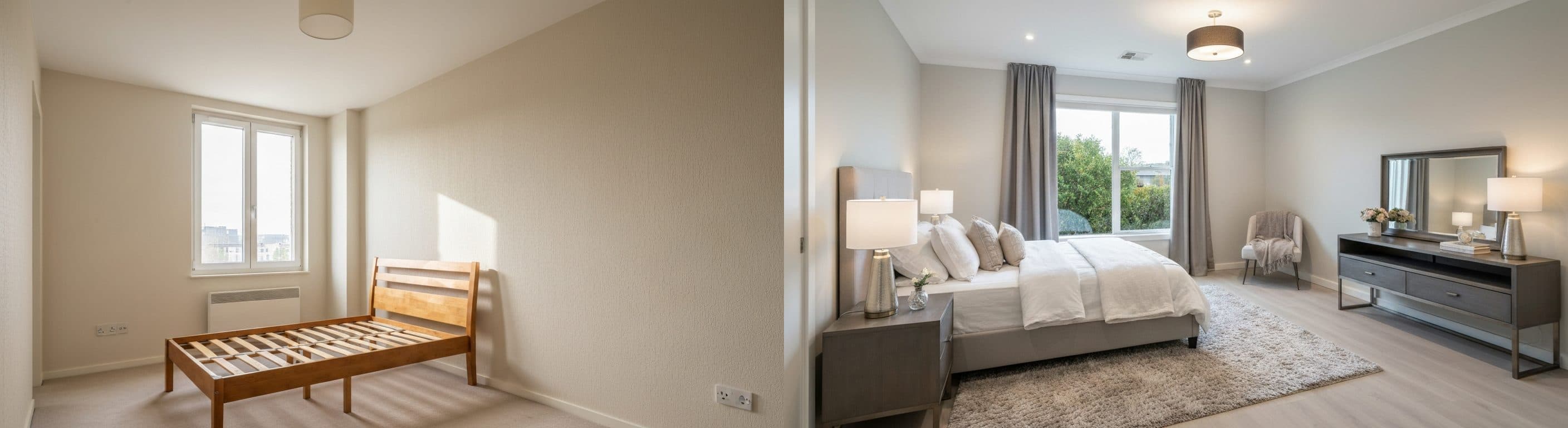 Bedroom: before vs after virtual staging