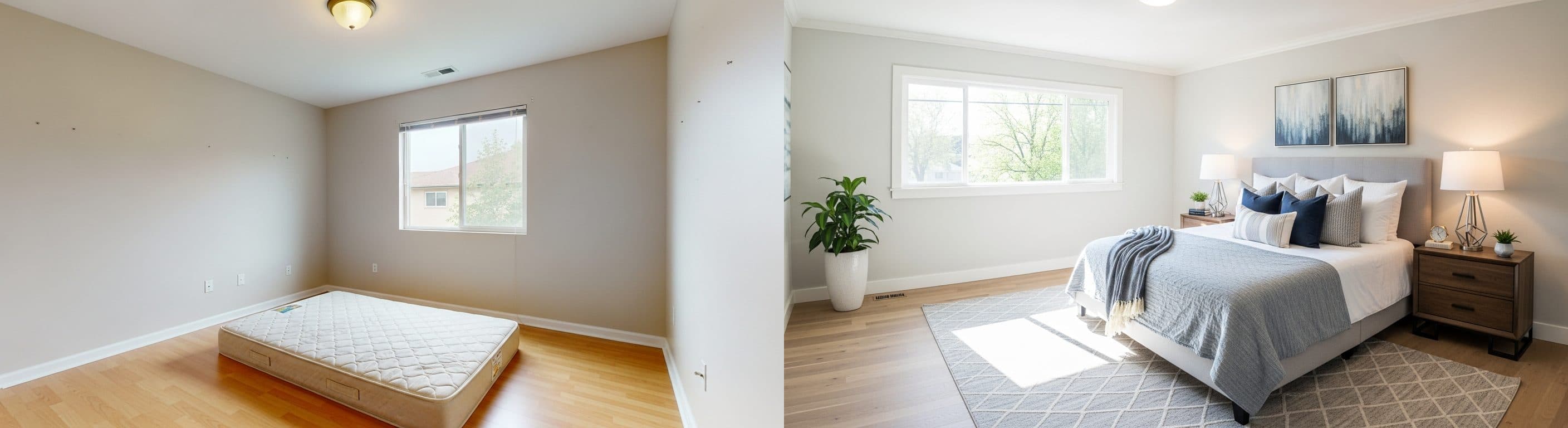 Spálňa: pred a po virtuálnom homestagingu
