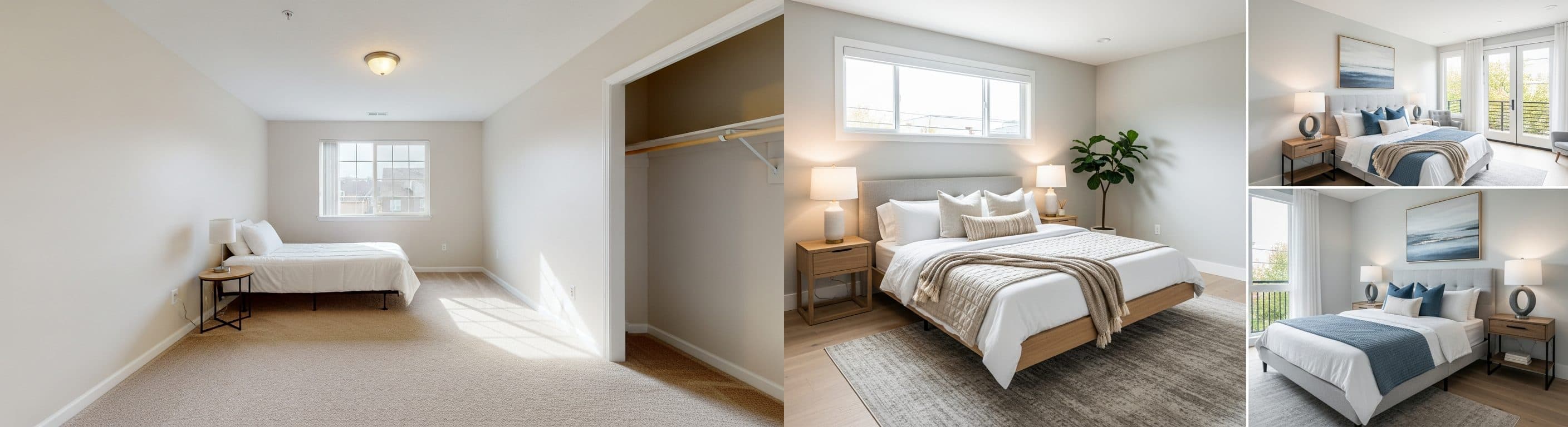 Soveværelse: før vs. efter virtuel staging