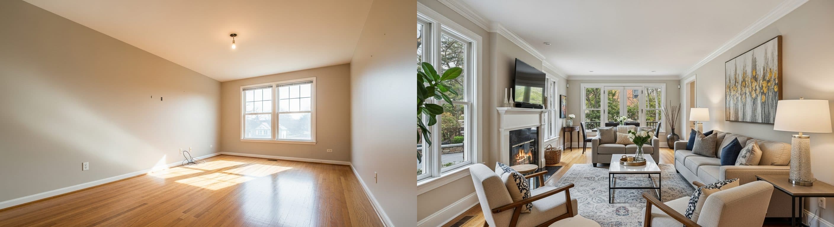 Salon : avant vs après home staging virtuel