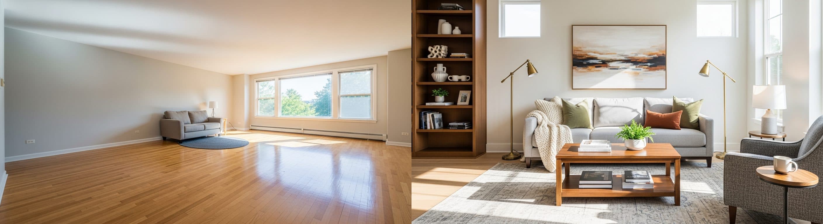 Woonkamer: voor vs na virtuele staging