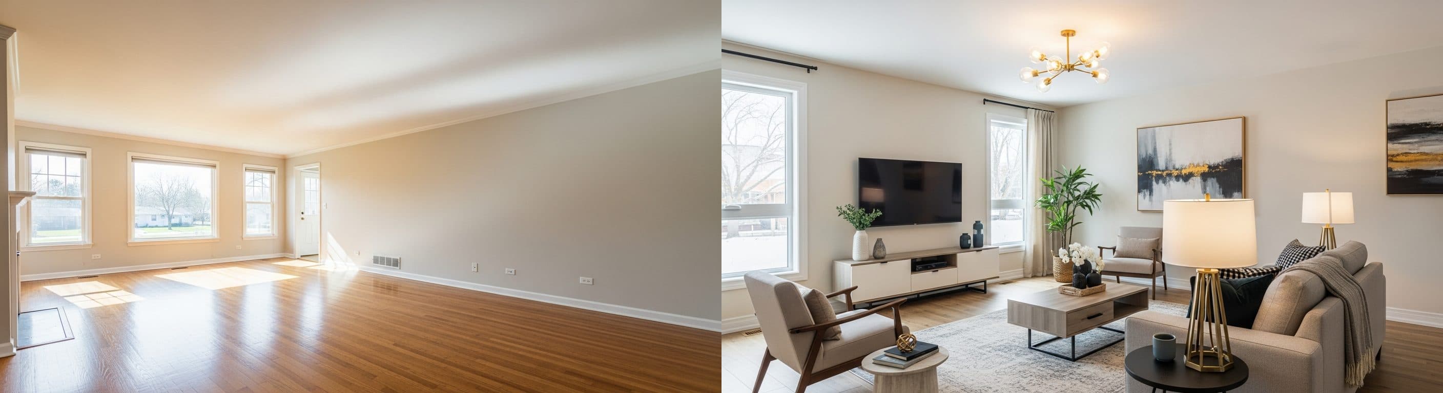 Soggiorno: prima vs dopo il virtual staging