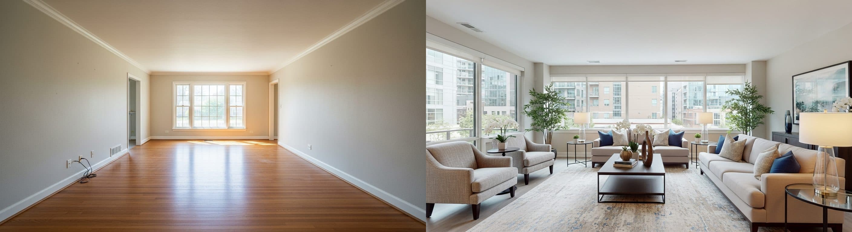 salon : avant vs après virtual staging