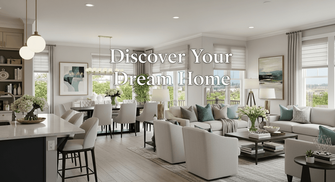 Un salon magnifiquement mis en scène avec une introduction d'exposé immobilier convaincante en surimpression