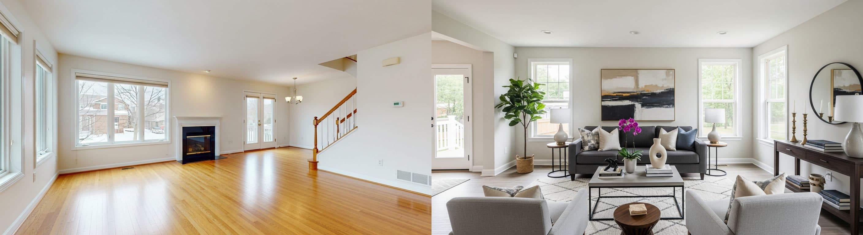 Living Room: before vs after virtual staging