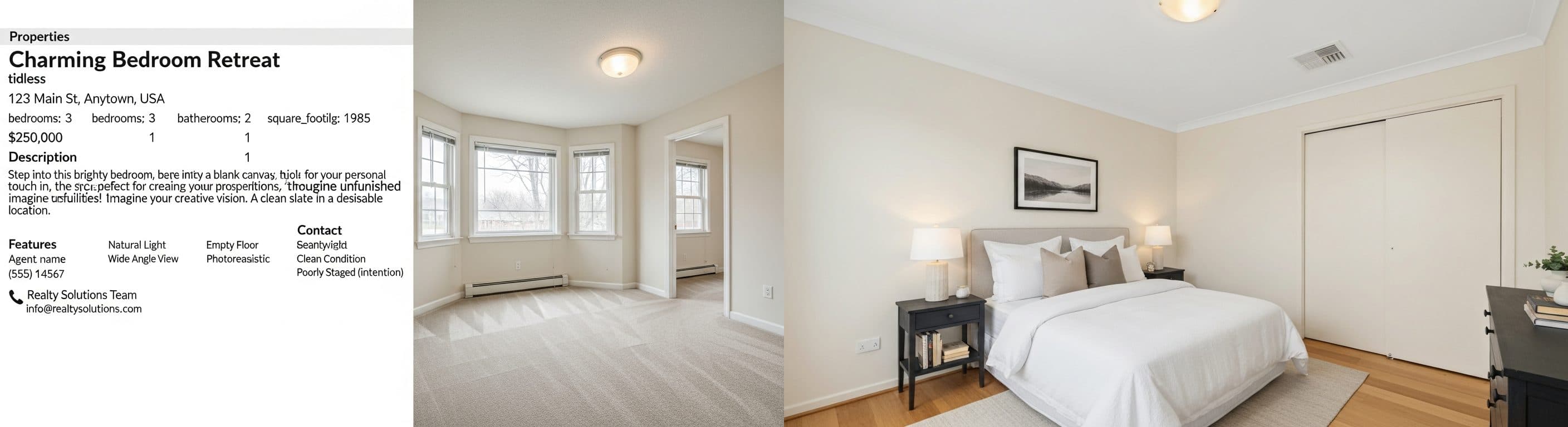 Bedroom: before vs after virtual staging