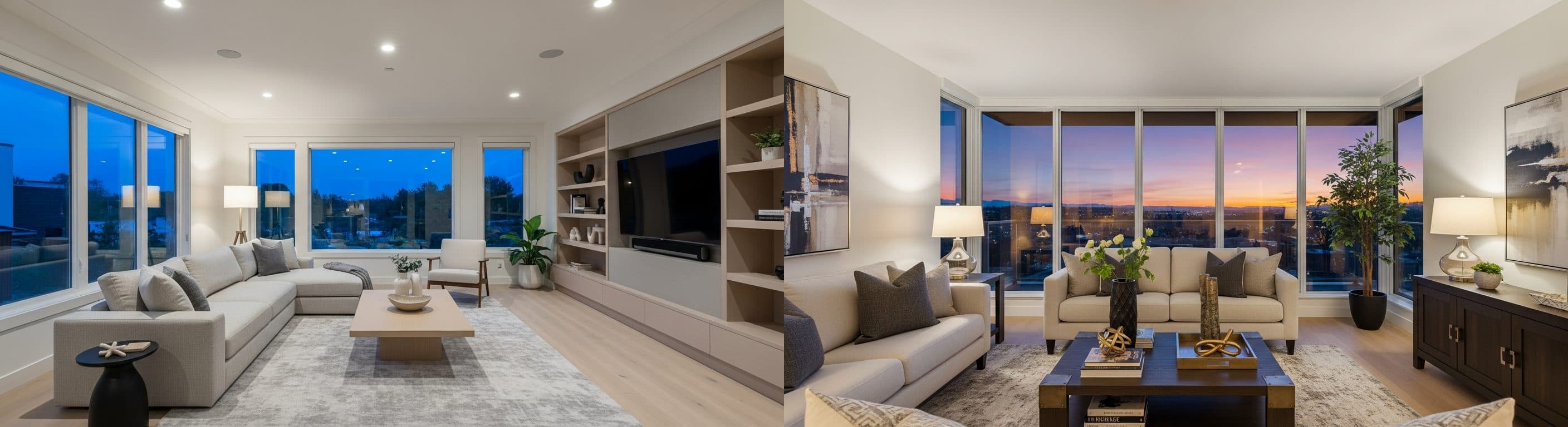 Stue: før vs etter virtuell styling