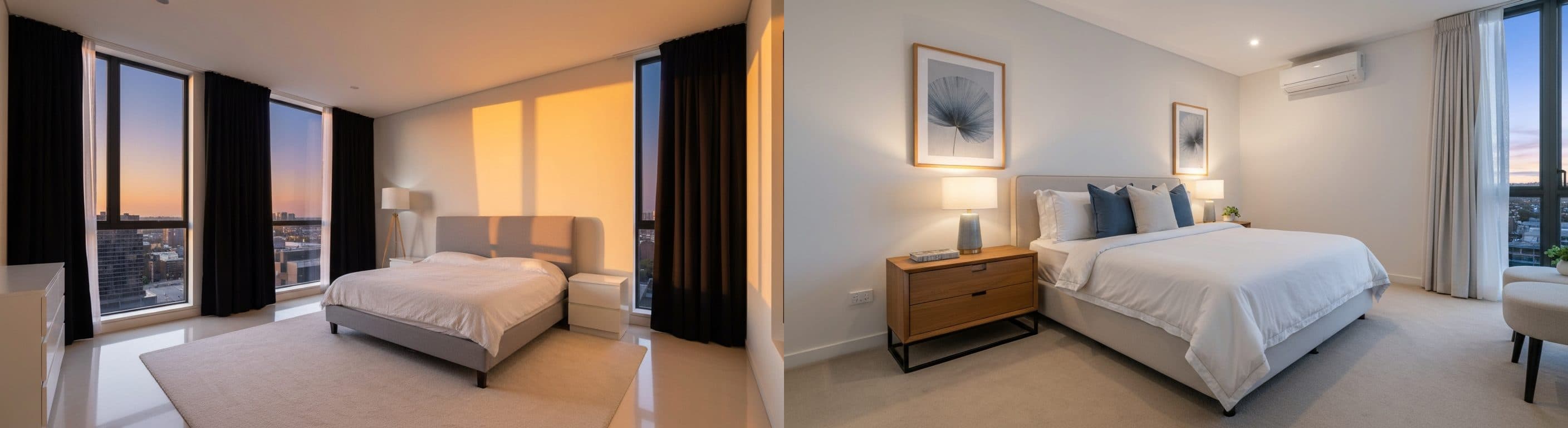 Soverom: før vs etter virtuell styling