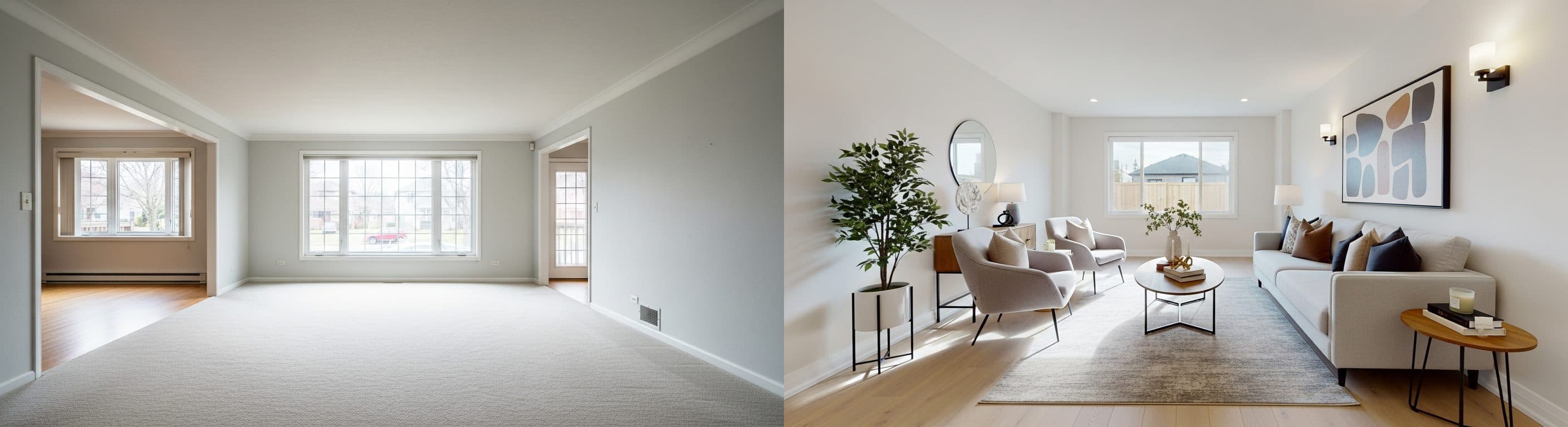 Salon : avant vs après home staging virtuel