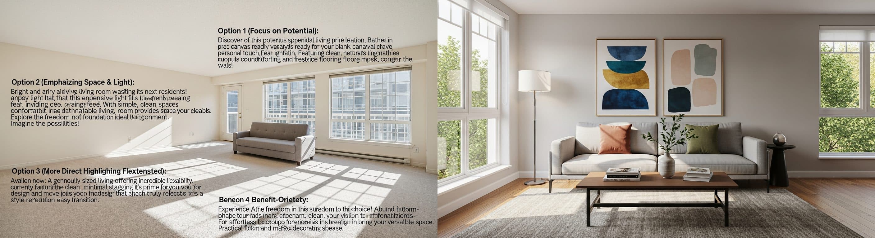 salon : avant vs après home staging virtuel