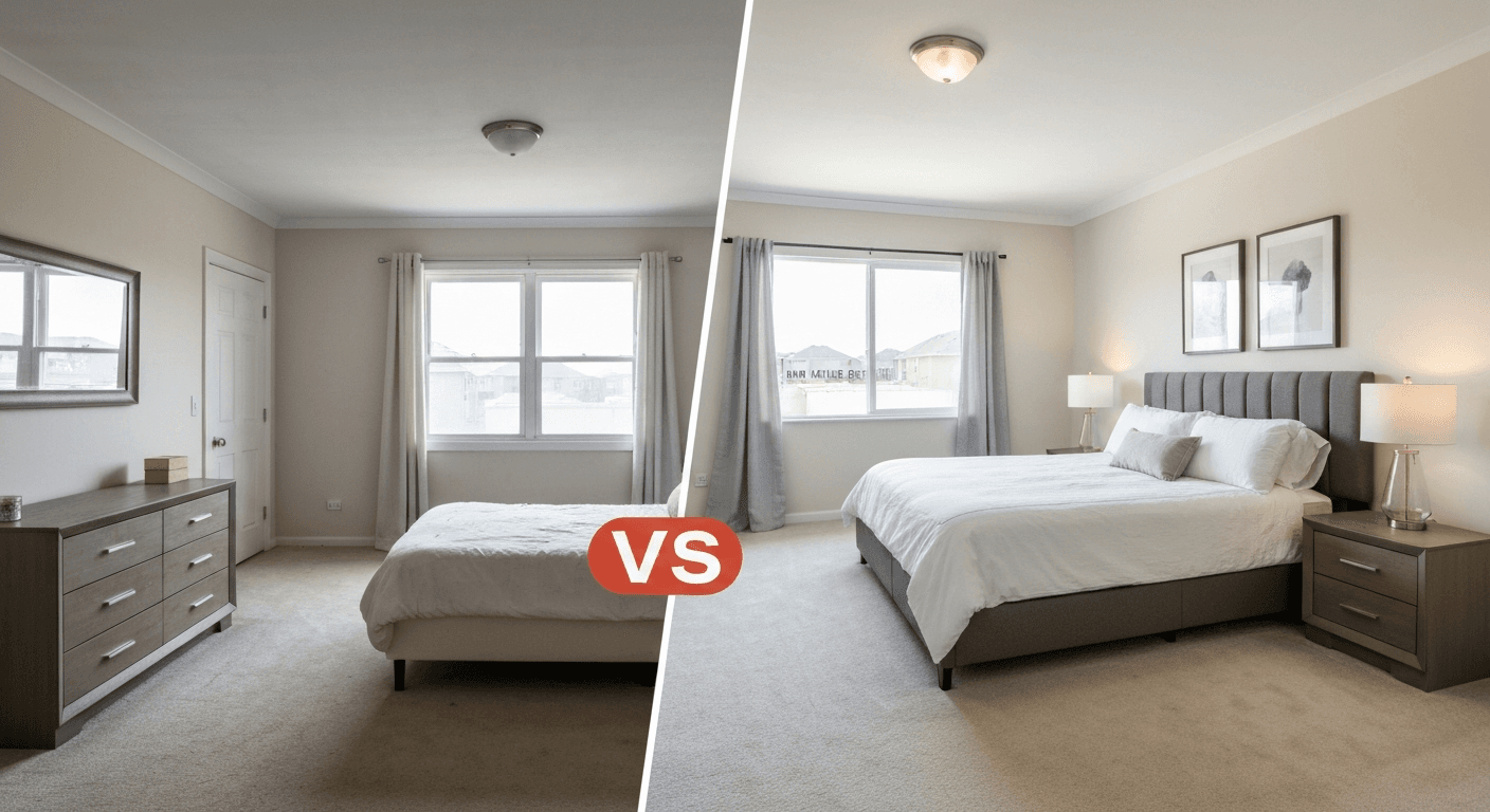 Bedroom: before vs after virtual staging