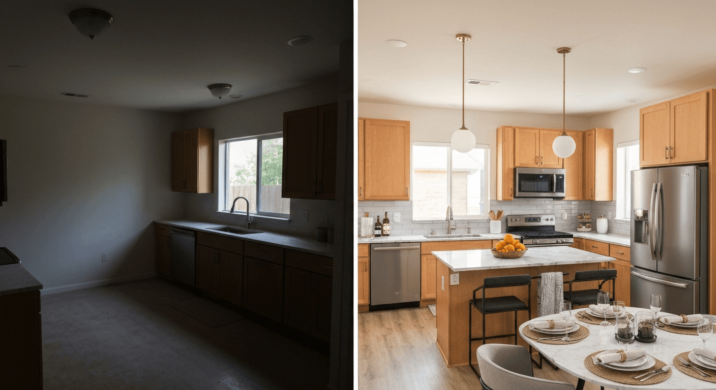 Kitchen: before vs after virtual staging