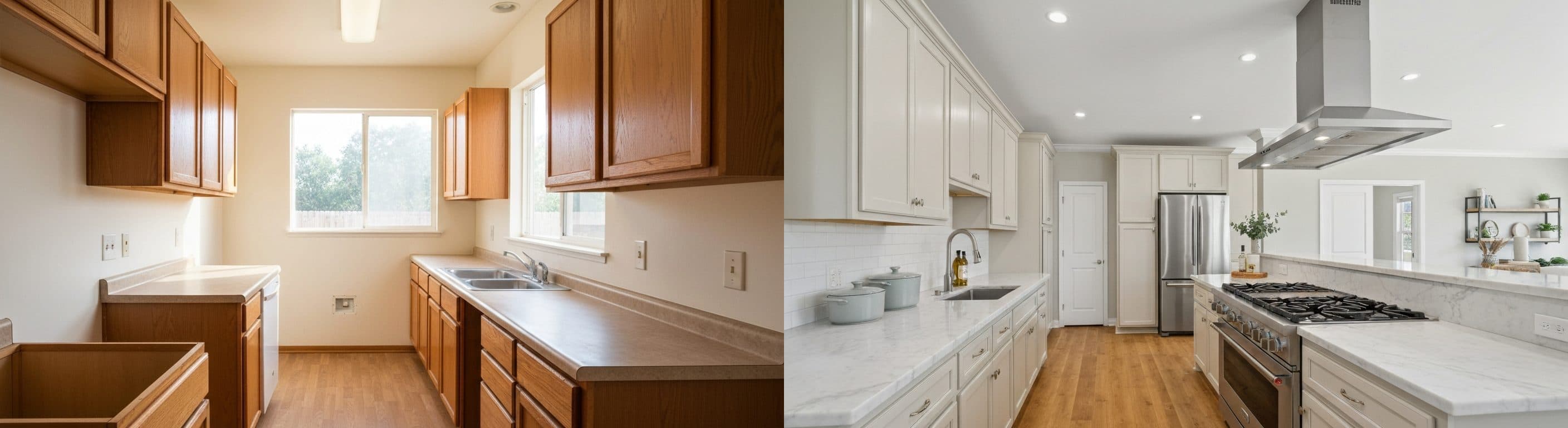 Кухня: преди срещу след виртуално обзавеждане