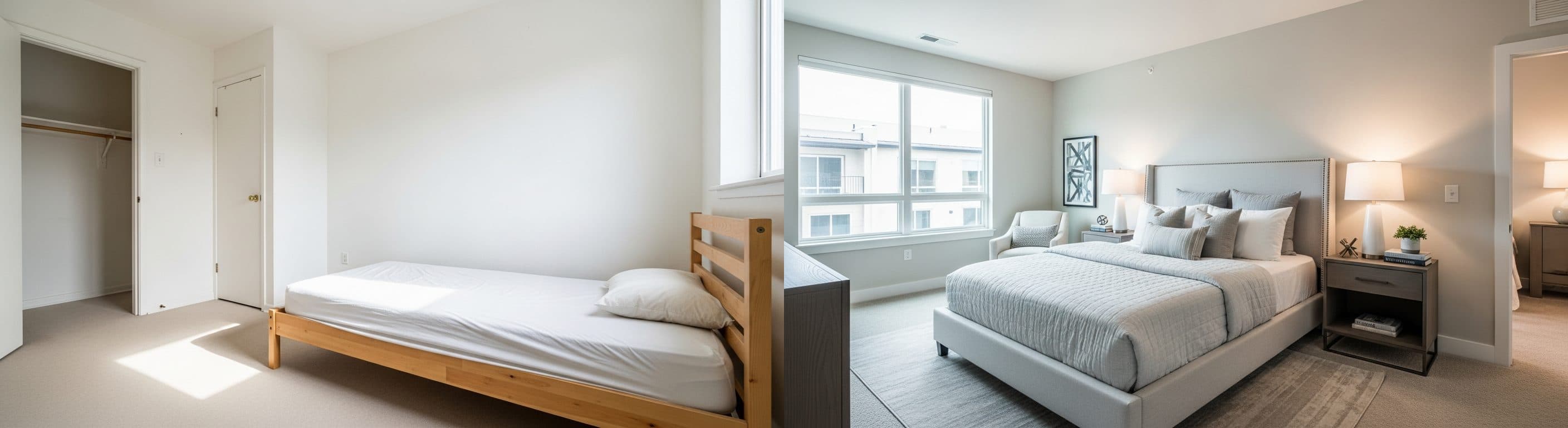 غرفة النوم: قبل وبعد التجهيز الافتراضي