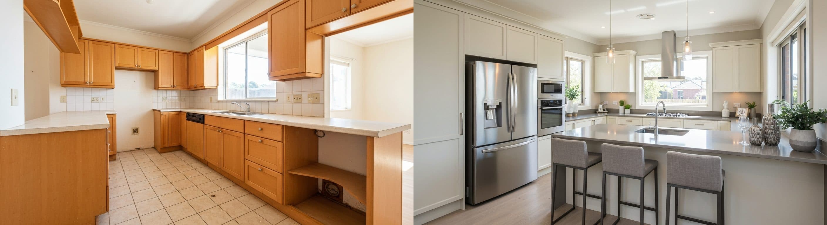 المطبخ: قبل وبعد التجهيز الافتراضي