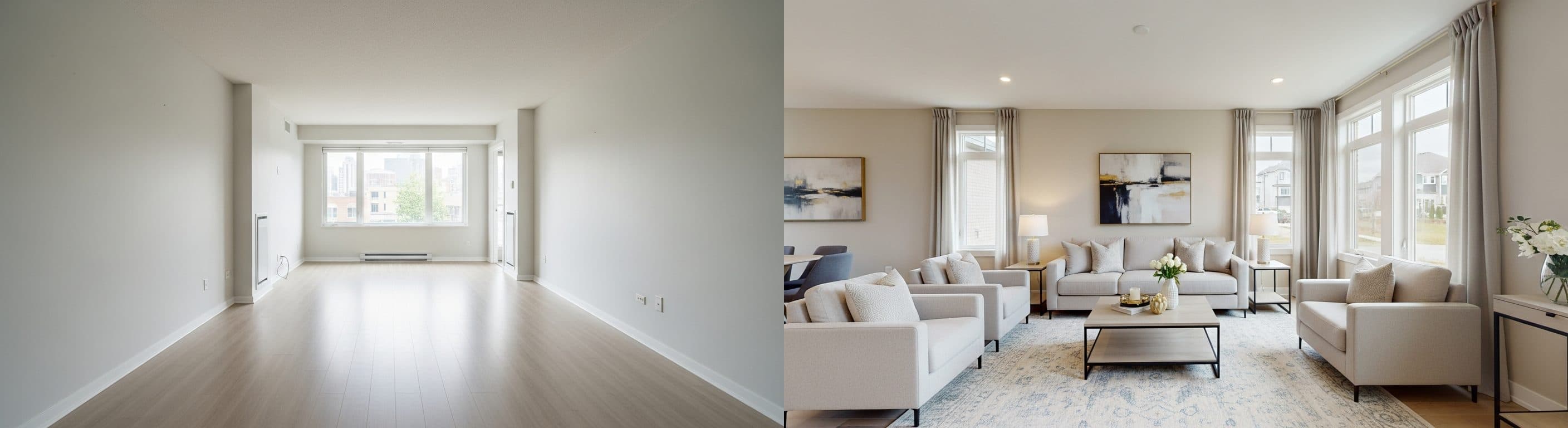 Salon : avant vs après le staging virtuel