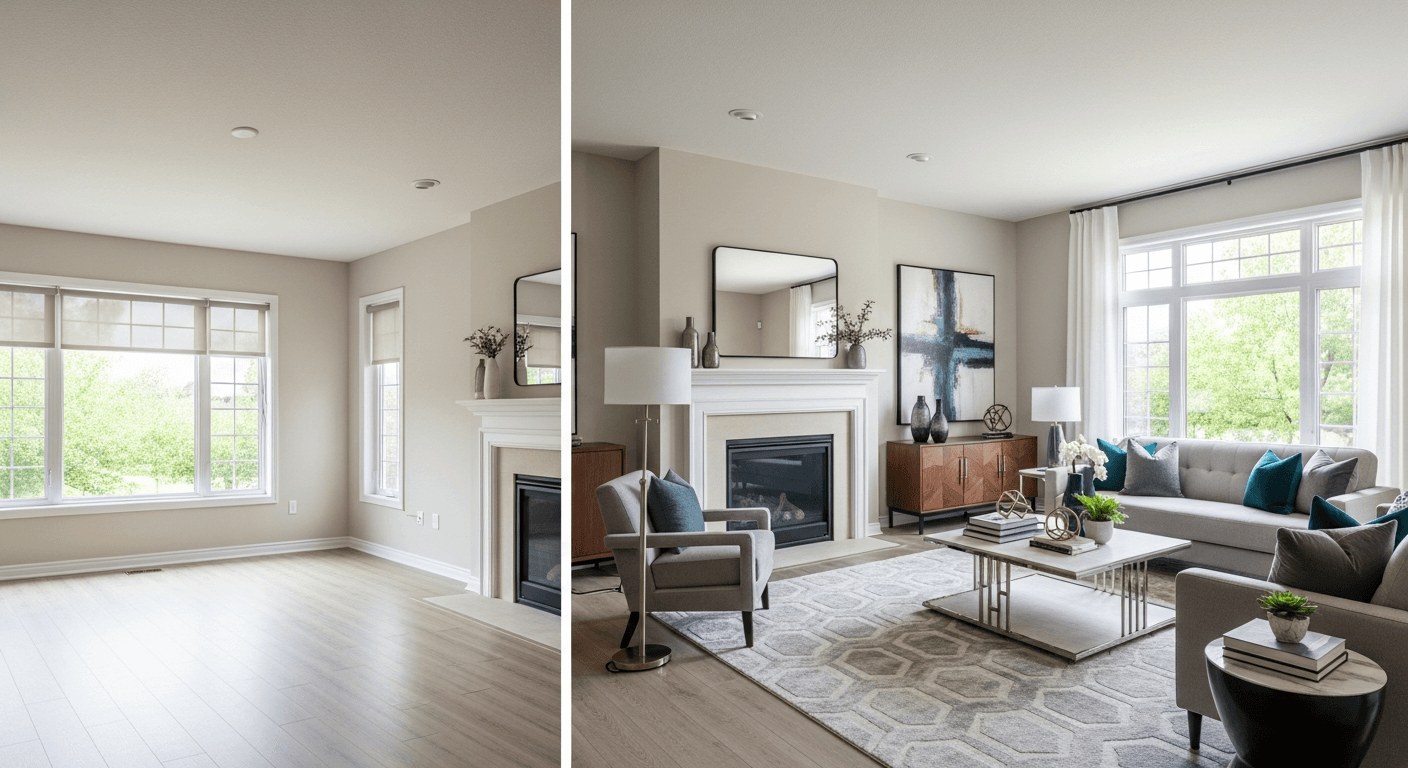 Obývacia izba: pred a po virtuálnom stagingu
