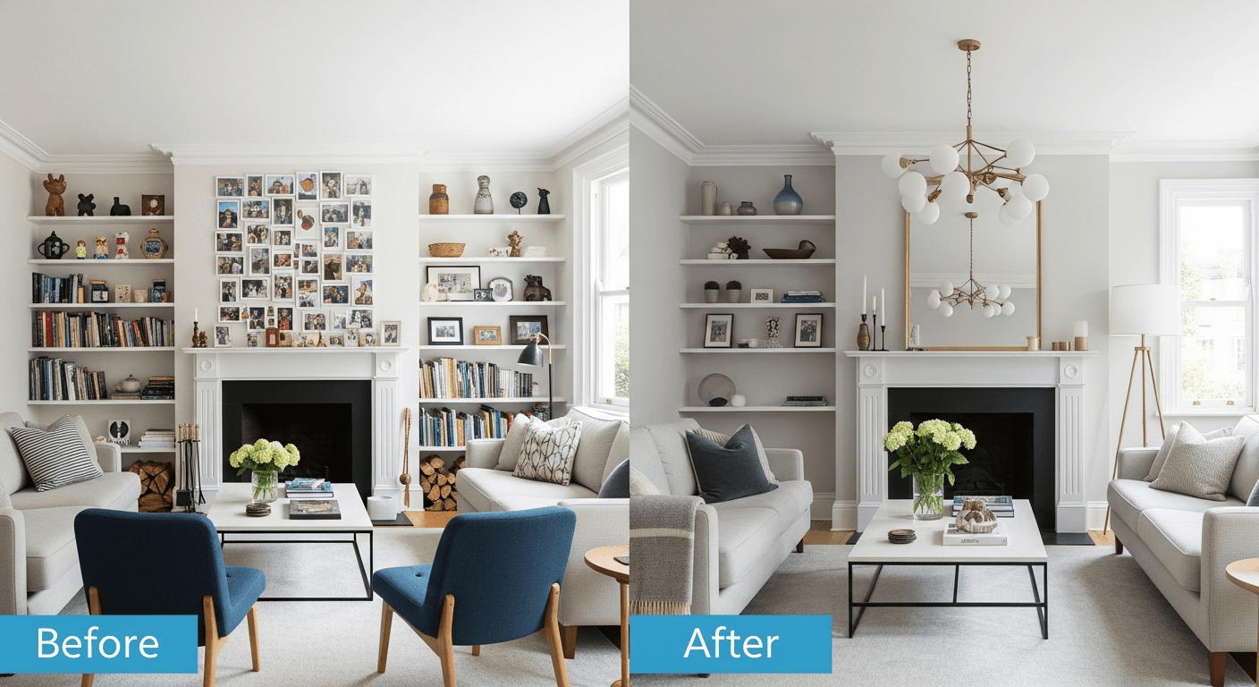 Before and after home staging comparison showing increased ROI