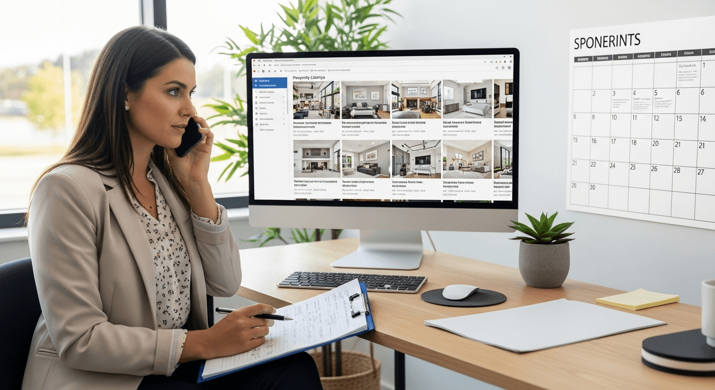 Agente imobiliário a discutir perguntas com potencial comprador antes da visita ao imóvel