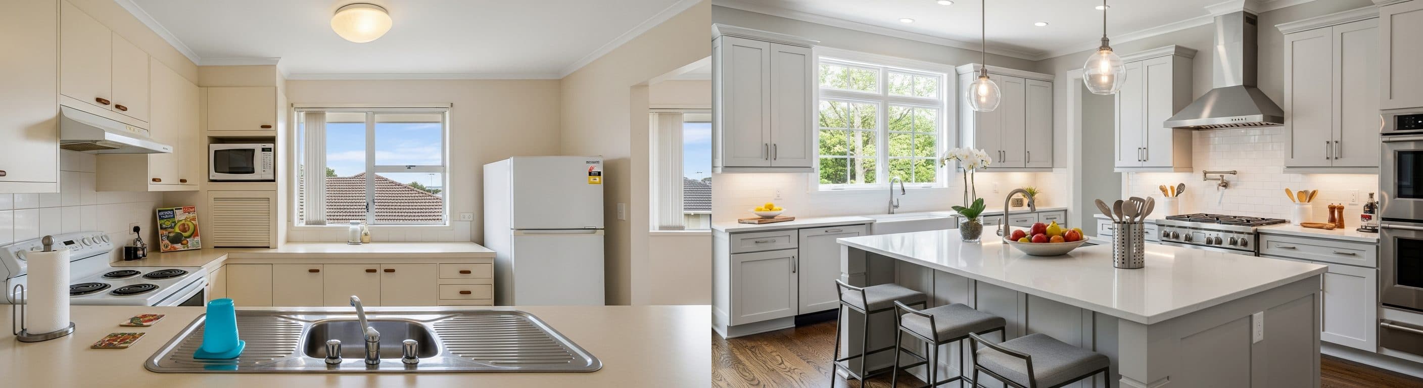 المطبخ: قبل وبعد التجهيز الافتراضي