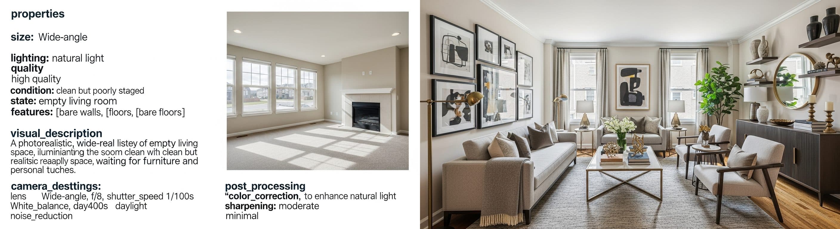 غرفة المعيشة: قبل وبعد التجهيز الافتراضي